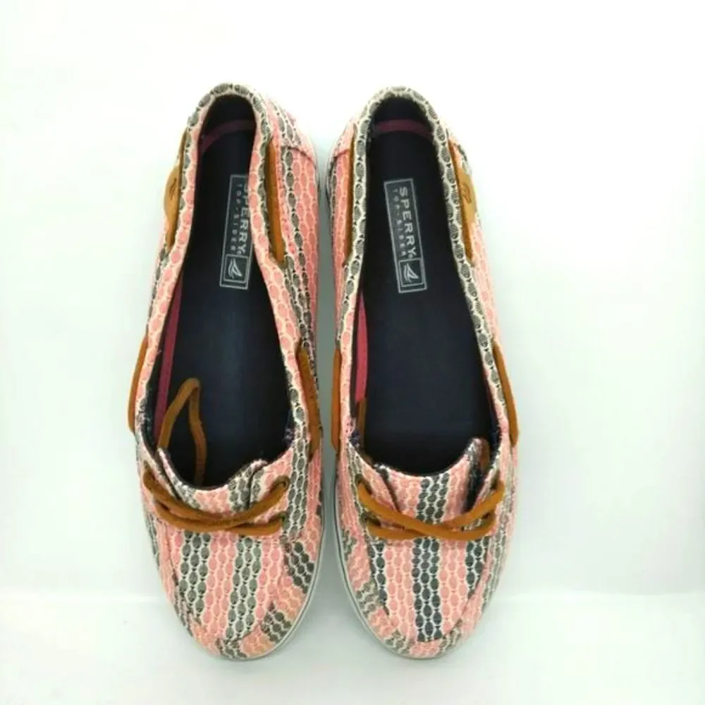 Sperry Top Sider Malibu Fish Print Boat Shoes Women's Size 6 Red‎ Black Casual